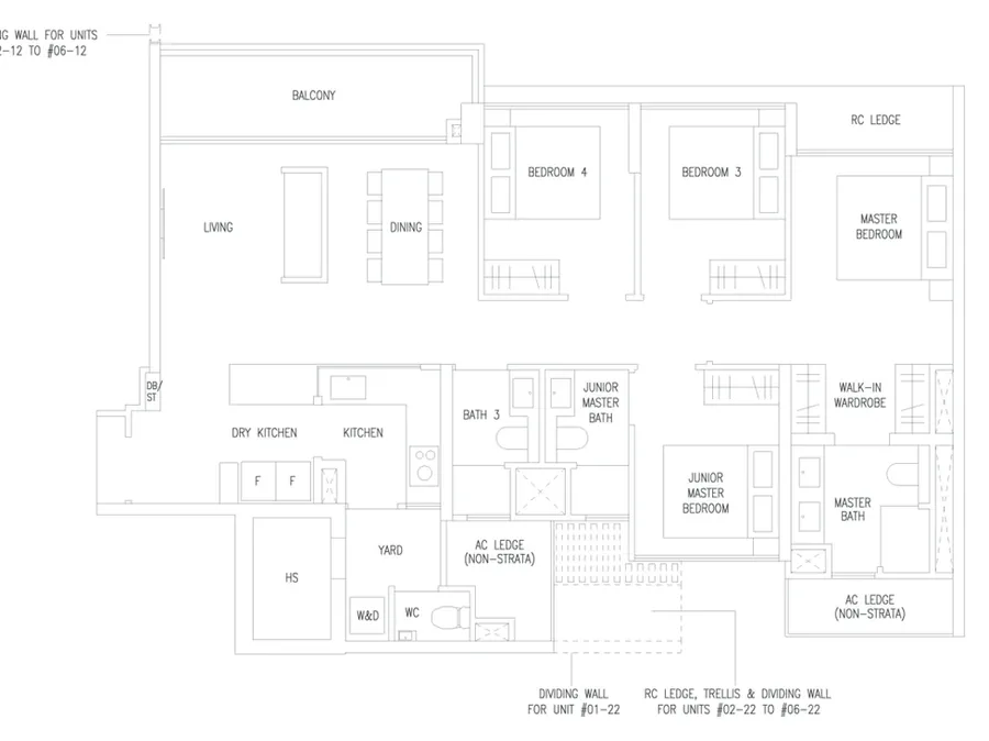 Amberwood at Holland floor plan, type D4P: 4-Bedroom Premium, 1,227 sq ft