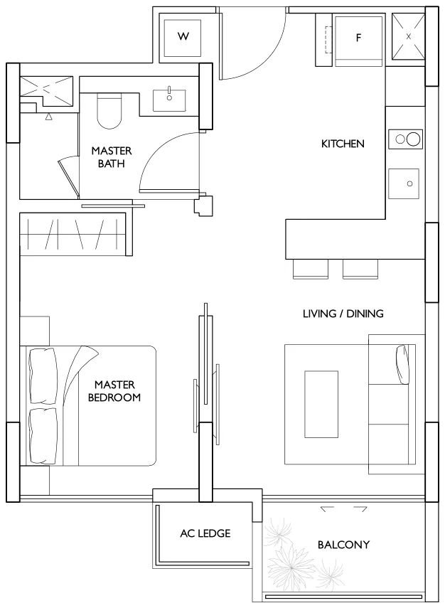 Archipelago floor plan, type A: 1-Bedroom (Type A), 527 sq ft