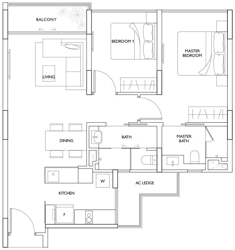 Archipelago floor plan, type B1: 2-Bedroom (Type B), 829 sq ft