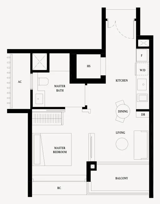 Arina East Residences floor plan, type A1: 1-Bedroom, 495 sq ft