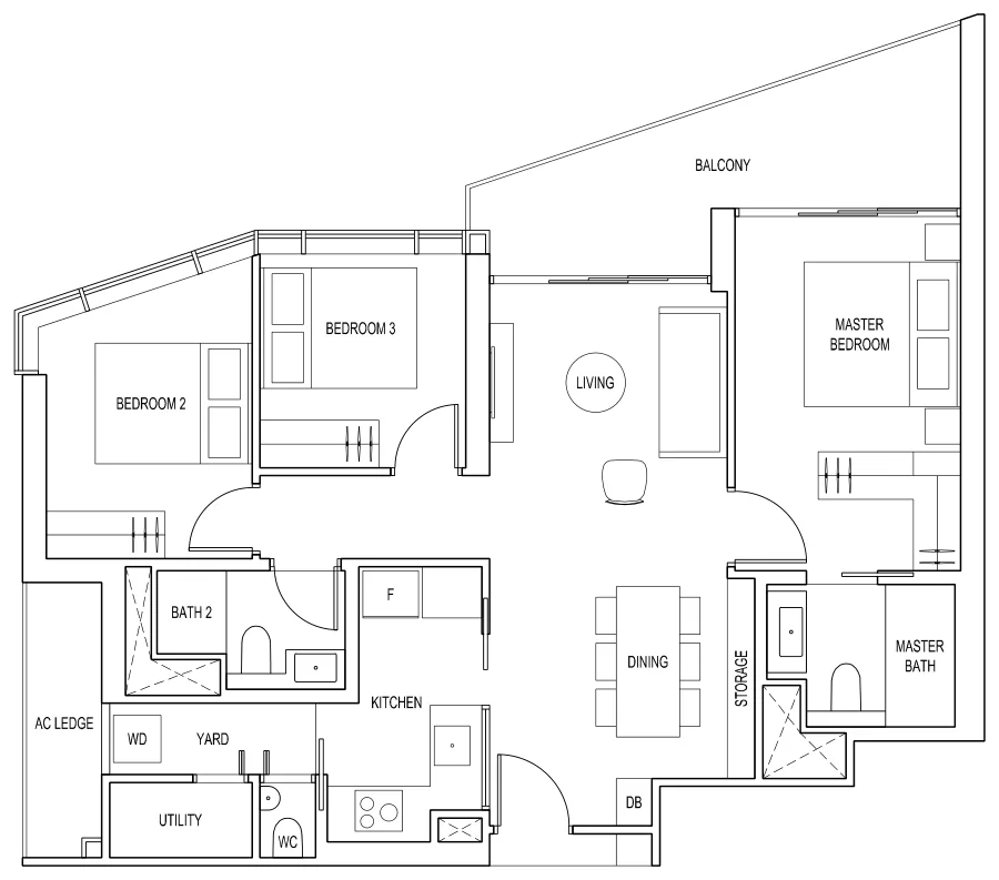 ARTRA floor plan, type B1: 3-Bedroom, 1,044 sq ft
