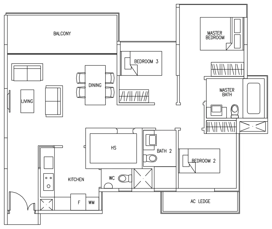 Austville Residences floor plan, type B1: 3-bed
