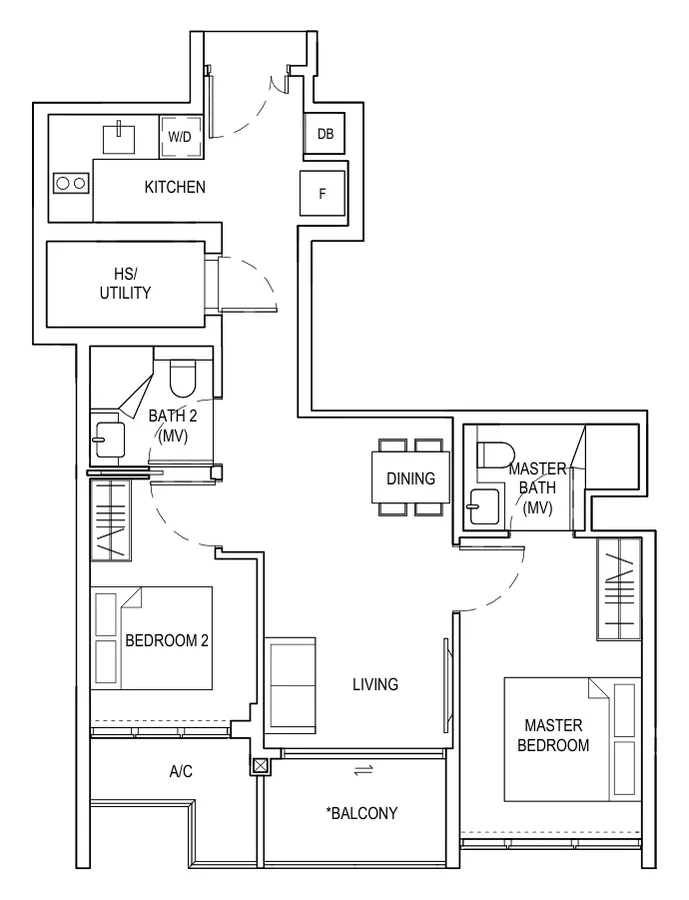 Bagnall Haus floor plan, type B1b: 2 Bedroom, 775 sq ft