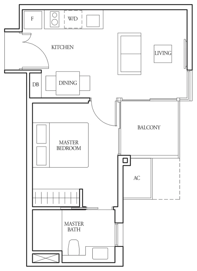 Bartley Ridge floor plan, type (1)b: 1-Bedroom, 441 sq ft