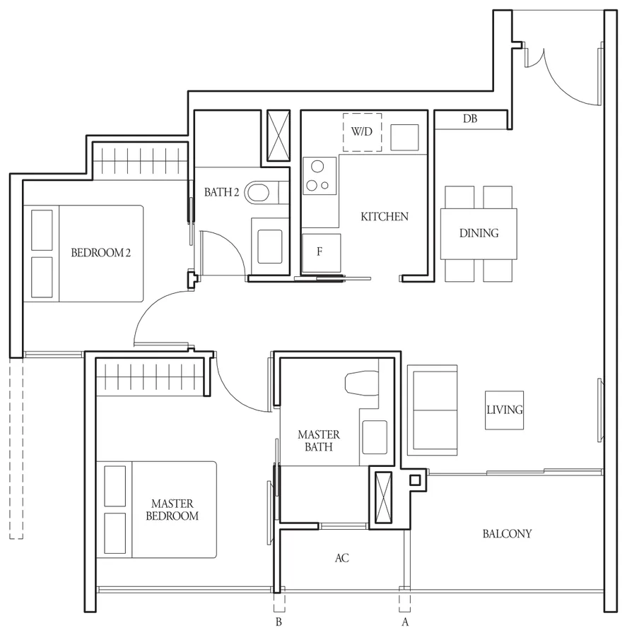 Bartley Ridge floor plan, type (2)b: 2-Bedroom, 721 sq ft