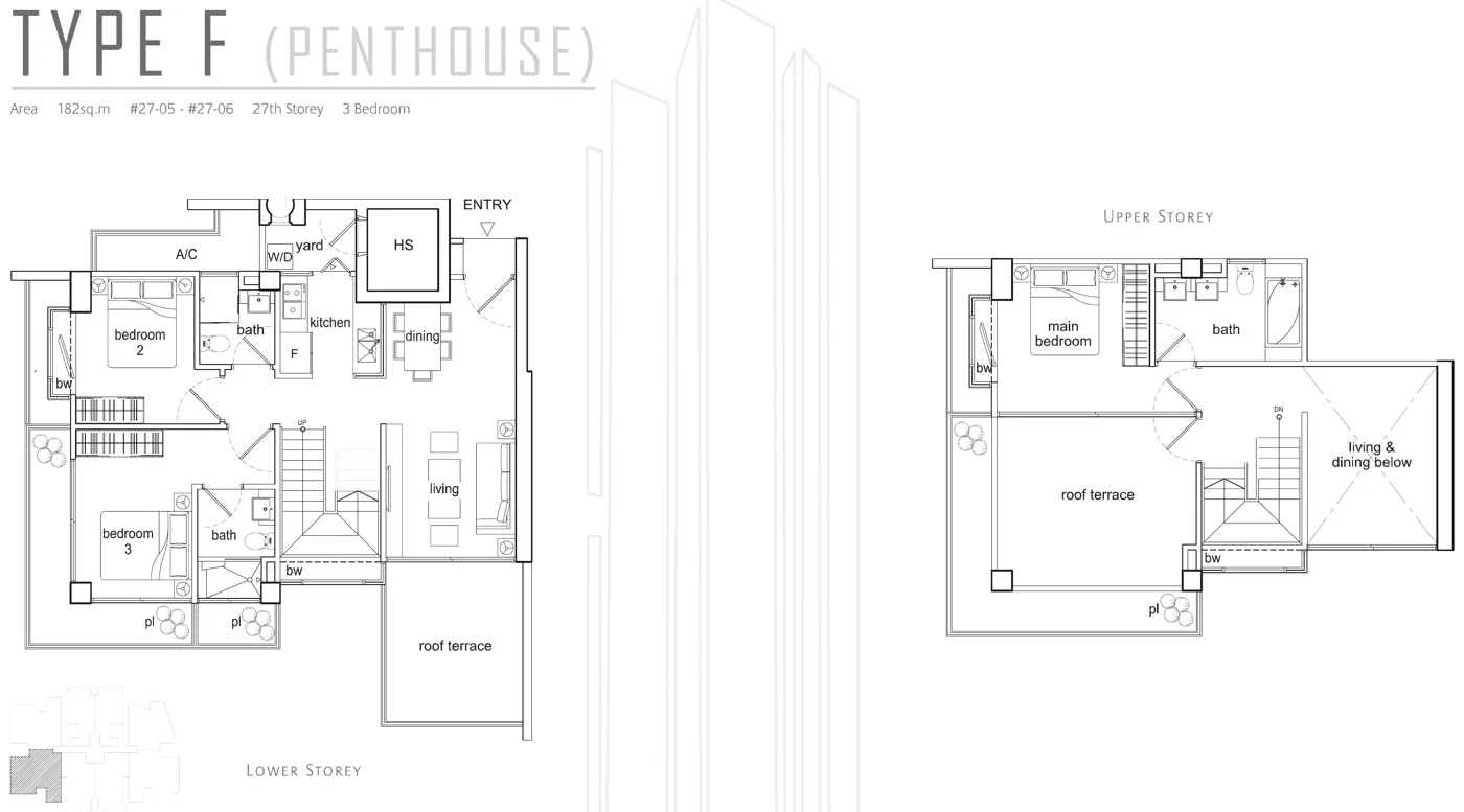 Beacon Heights floor plan, type F: Penthouse (two levels), 1,959 sq ft