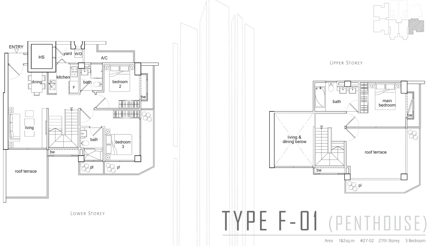 Beacon Heights floor plan, type F-01: Penthouse (two levels), 1,959 sq ft