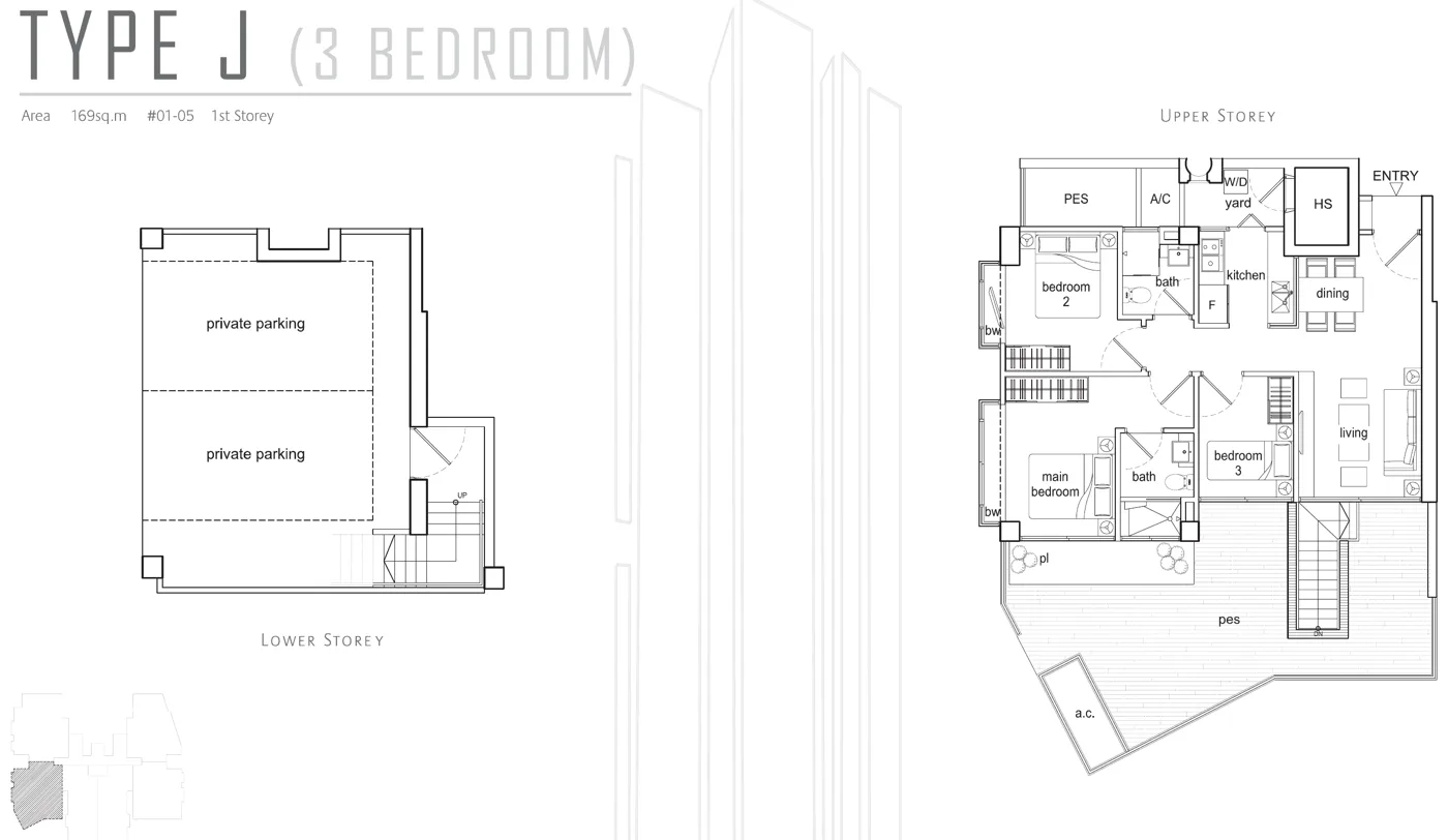 Beacon Heights floor plan, type J: 3-Bedroom, 1st storey (PES, private parking), 1,819 sq ft