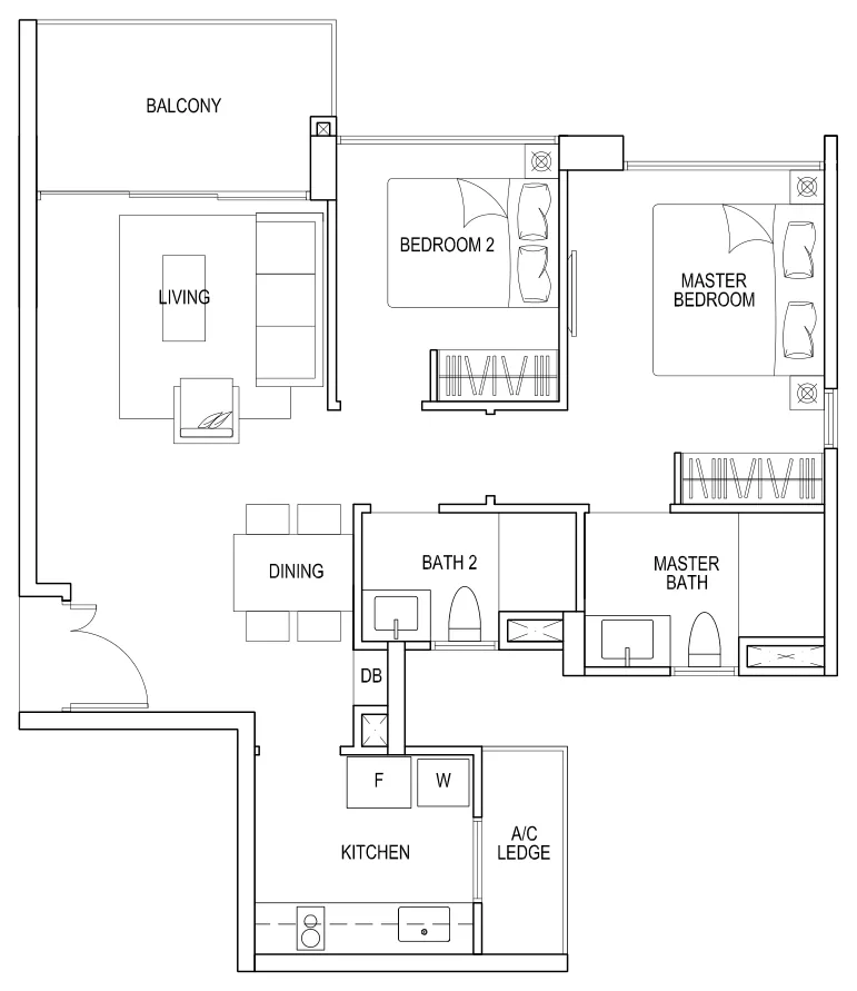 Bellewoods floor plan, type B1: 2-Bedroom, 786 sq ft