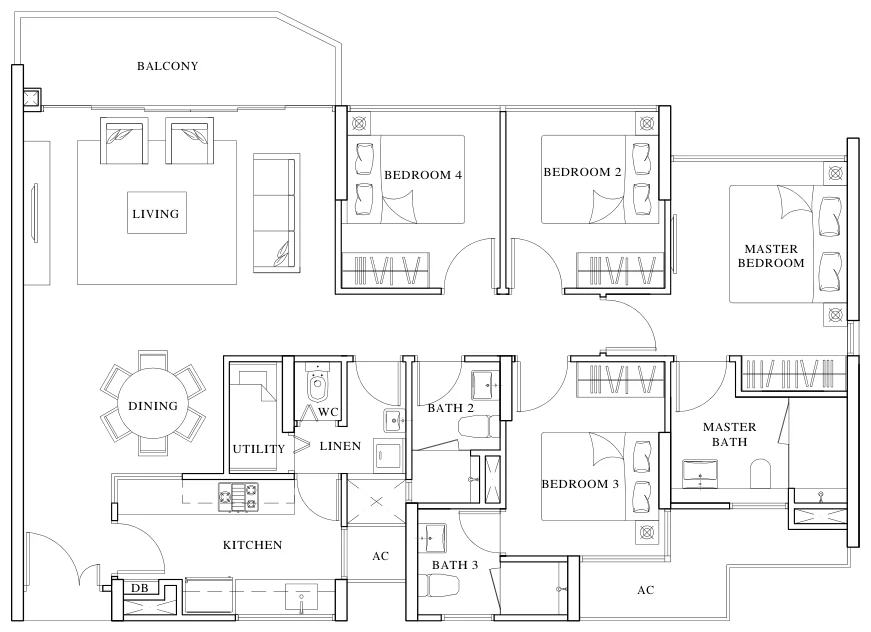 Belysa floor plan, type D1b: 4-Bedroom, 1,335 sq ft