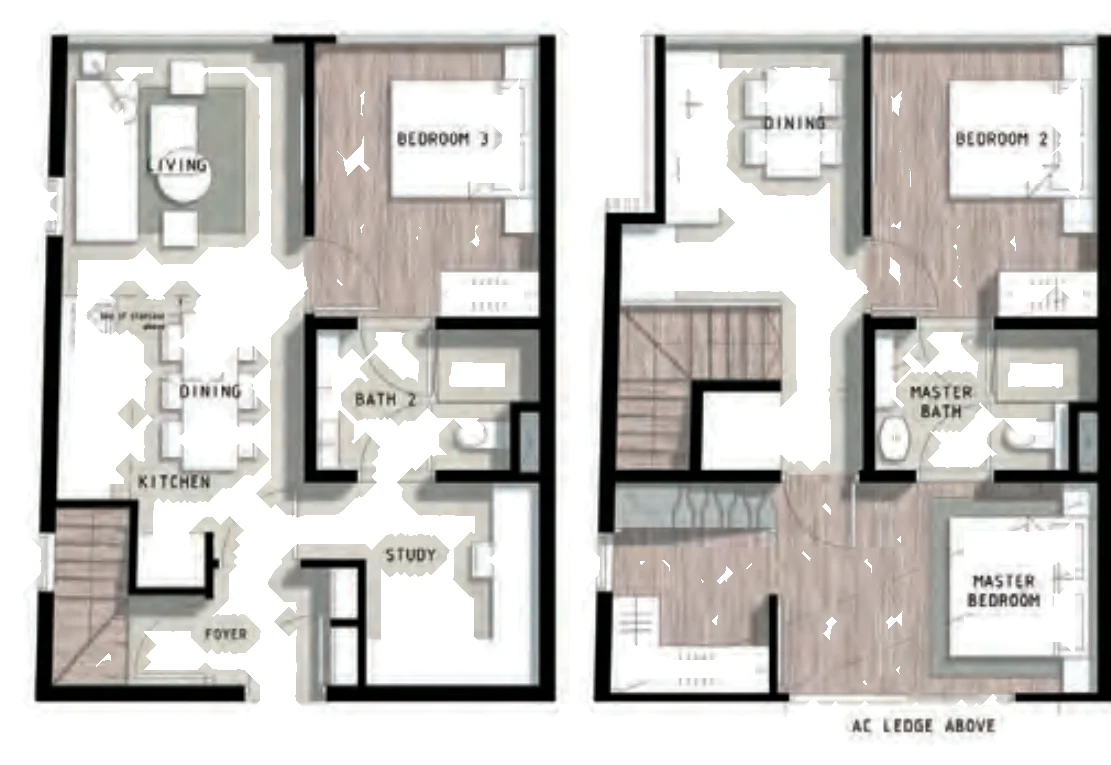 Bijou floor plan, type SHDc1: 4-Bedroom Compact with attic (3 bedrooms + study), 1,152 sq ft