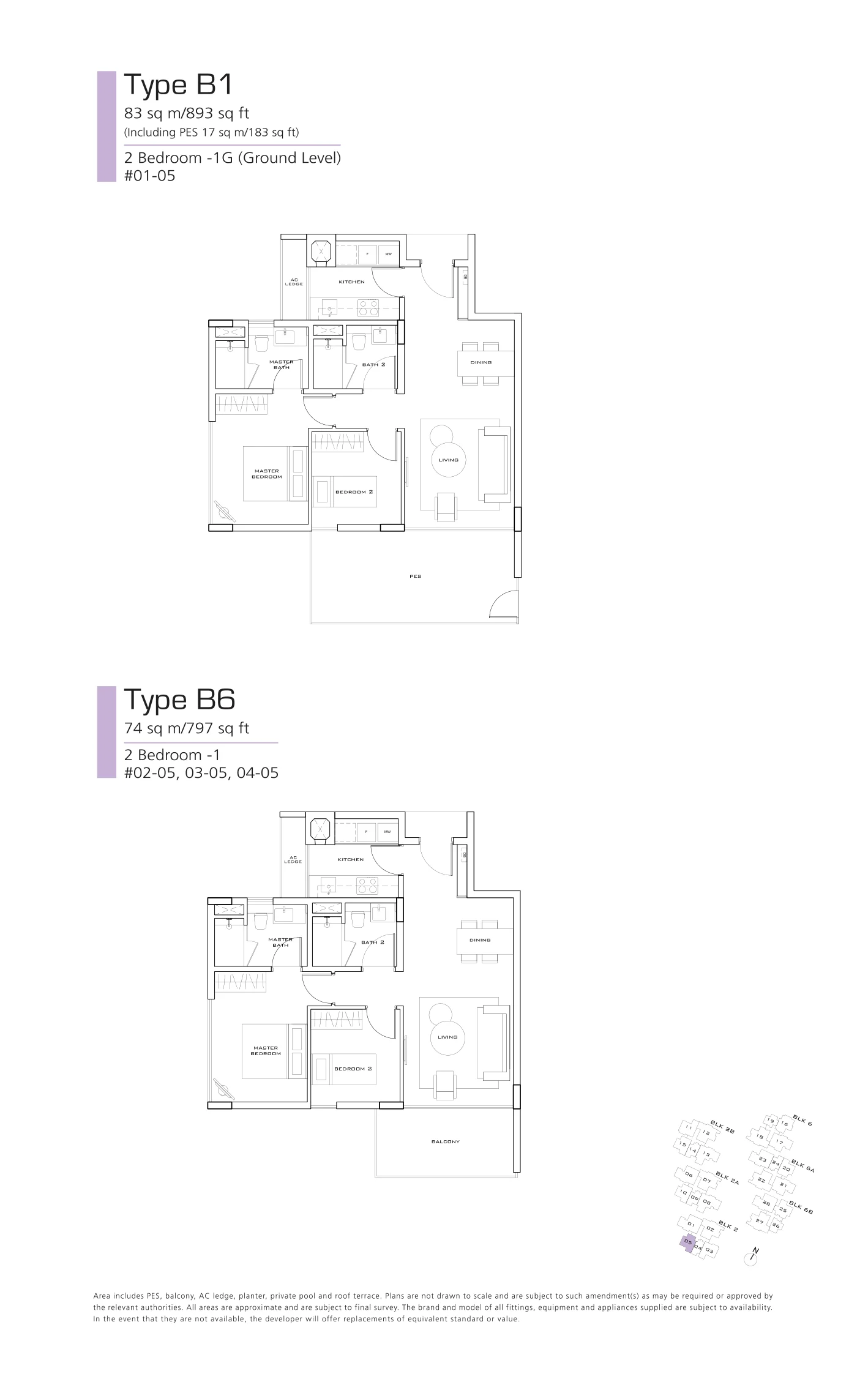 Bliss @ Kovan floor plan, type B6: 2-Bedroom, 797 sq ft