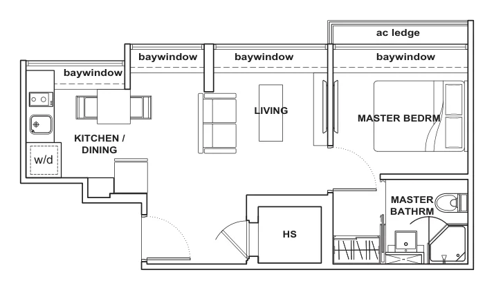 Bliss Loft floor plan, type A: 1-Bedroom, 452 sq ft