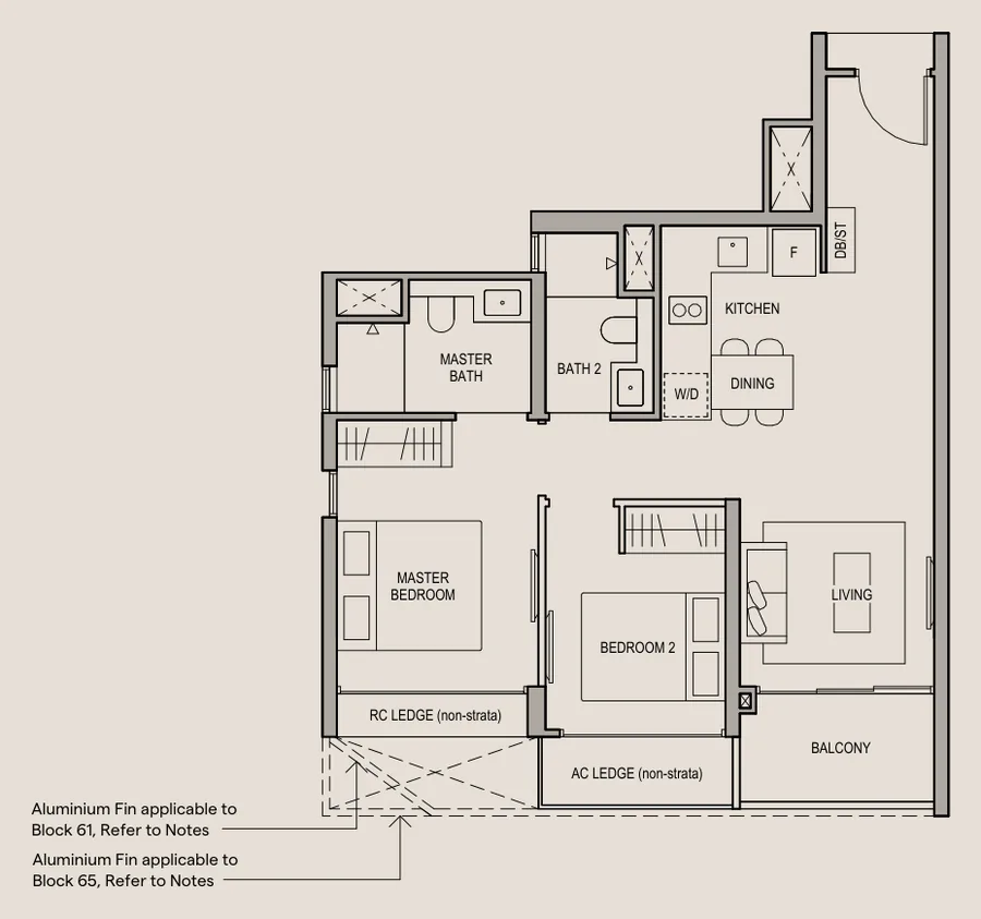 Bloomsbury Residences floor plan, type B3: 2-Bedroom Premium, 678 sq ft