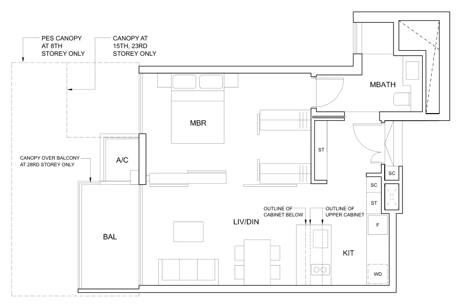 Cairnhill Nine floor plan, type A2: 1-Bedroom, 592 sq ft