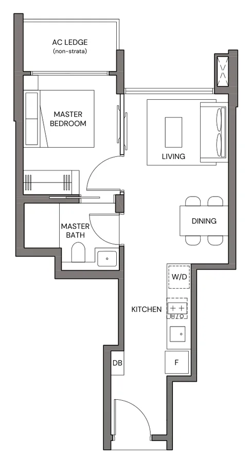 Canberra Crescent Residences floor plan, type 1BR: 1-Bedroom, 409 sq ft
