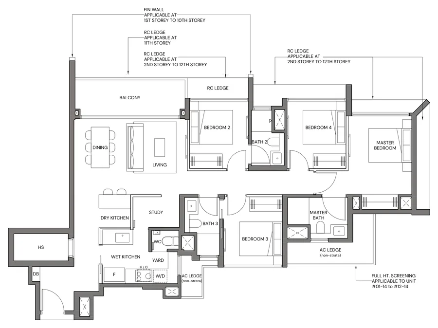 Canberra Crescent Residences floor plan, type 4BR-Sb: 4-Bedroom Standard, 1,216 sq ft