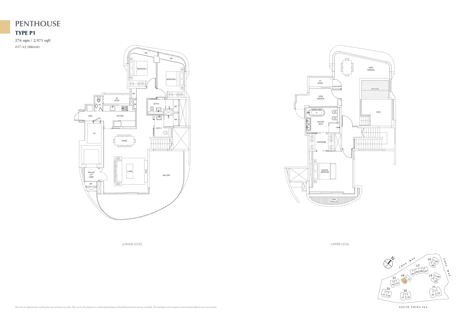 Cape Royale floor plan, type P1: Penthouse, 3 bedrooms, 2,971 sq ft