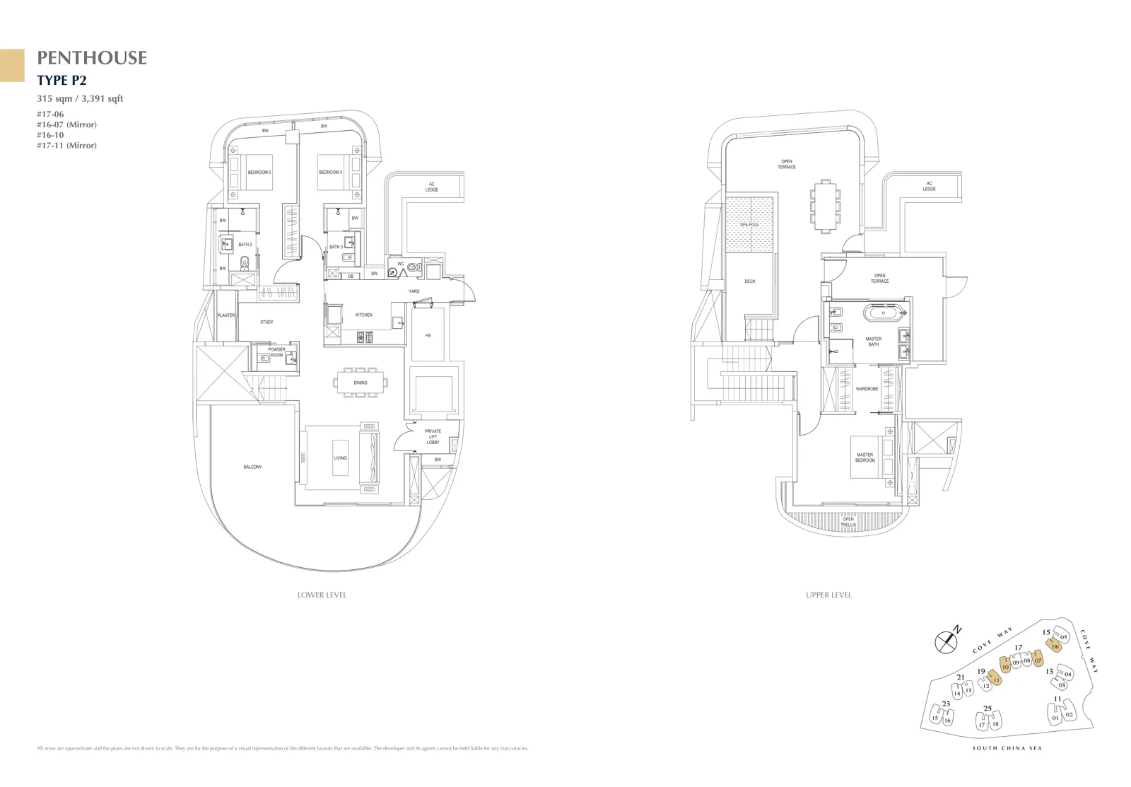 Cape Royale floor plan, type P2: Penthouse, 3 bedrooms, 3,391 sq ft