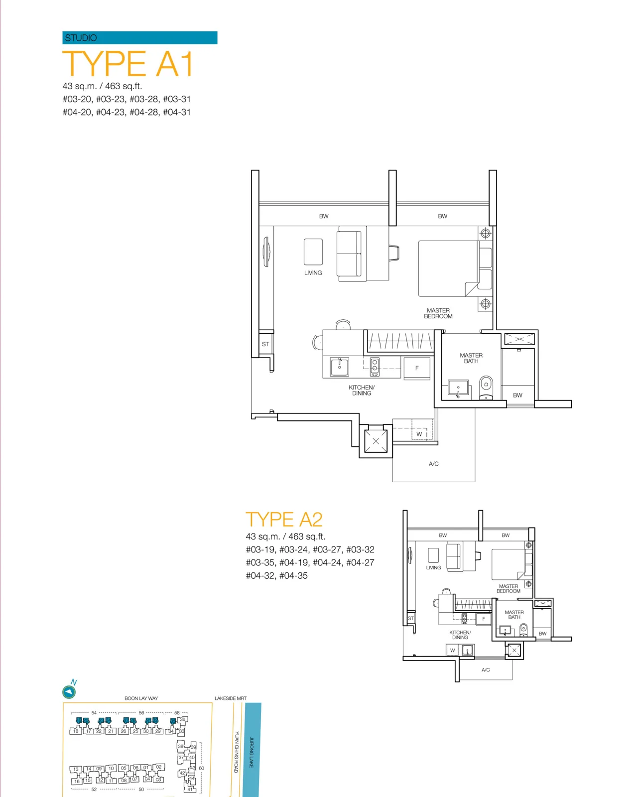 Caspian floor plan, type A1: Studio, 463 sq ft