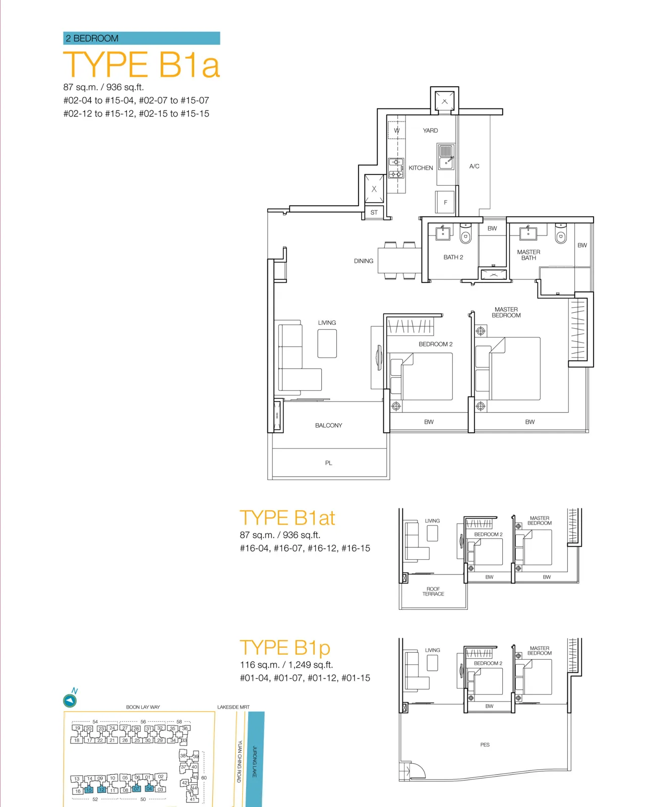 Caspian floor plan, type B1a: 2-Bedroom, 936 sq ft