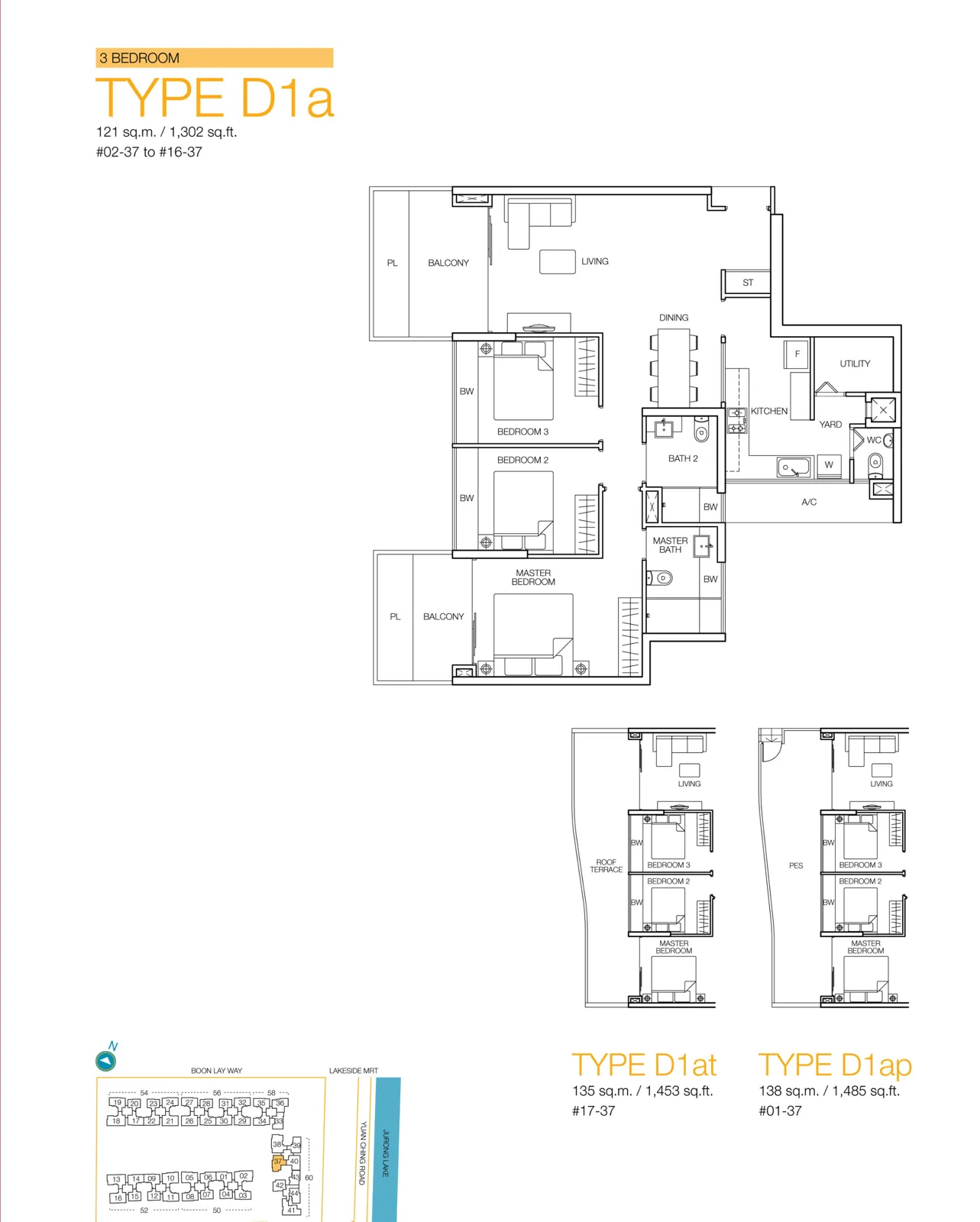 Caspian floor plan, type D1a: 3-Bedroom, 1,302 sq ft
