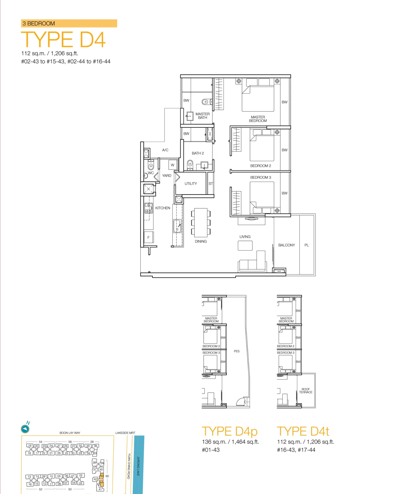 Caspian floor plan, type D4: 3-Bedroom, 1,206 sq ft