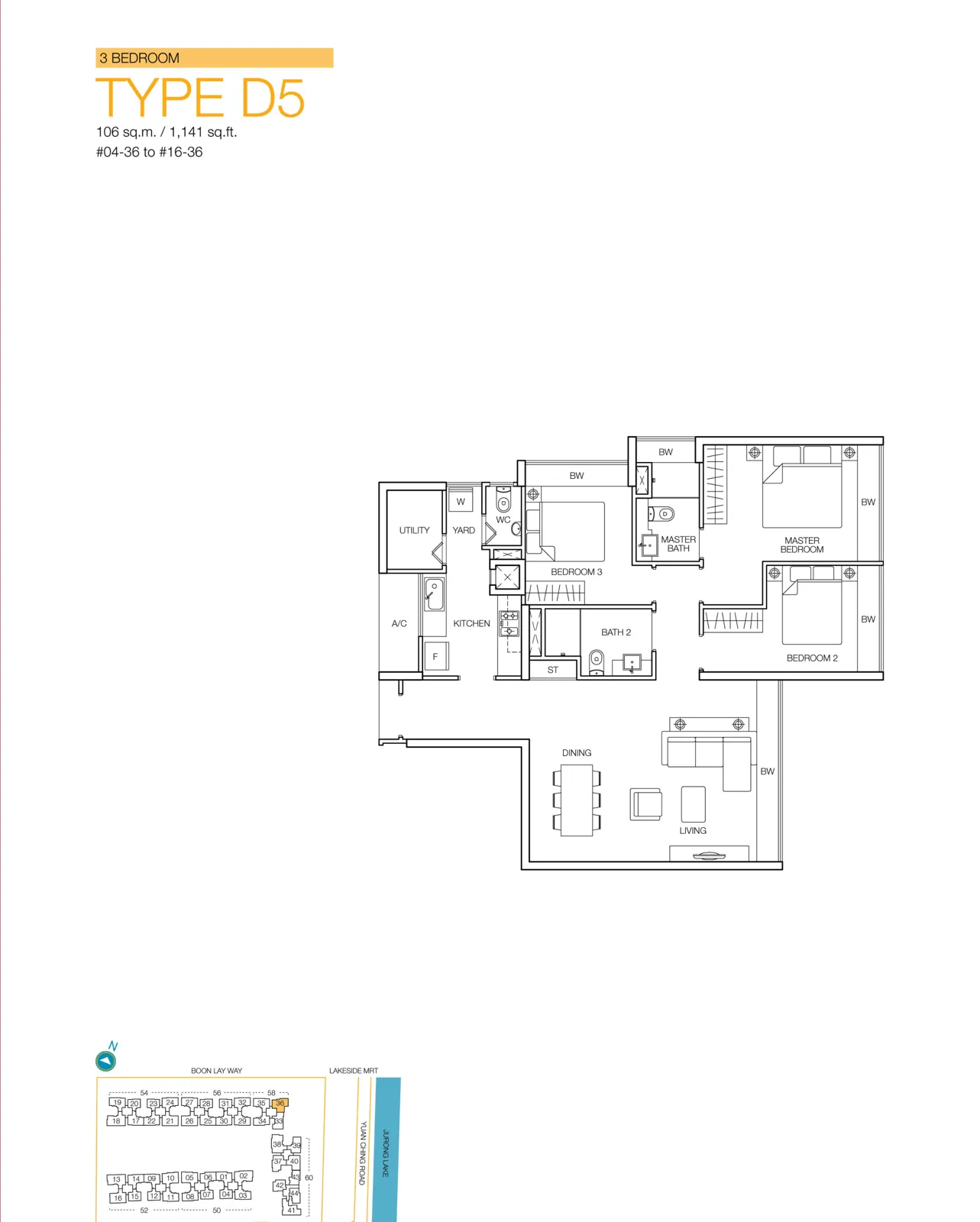 Caspian floor plan, type D5: 3-Bedroom, 1,141 sq ft