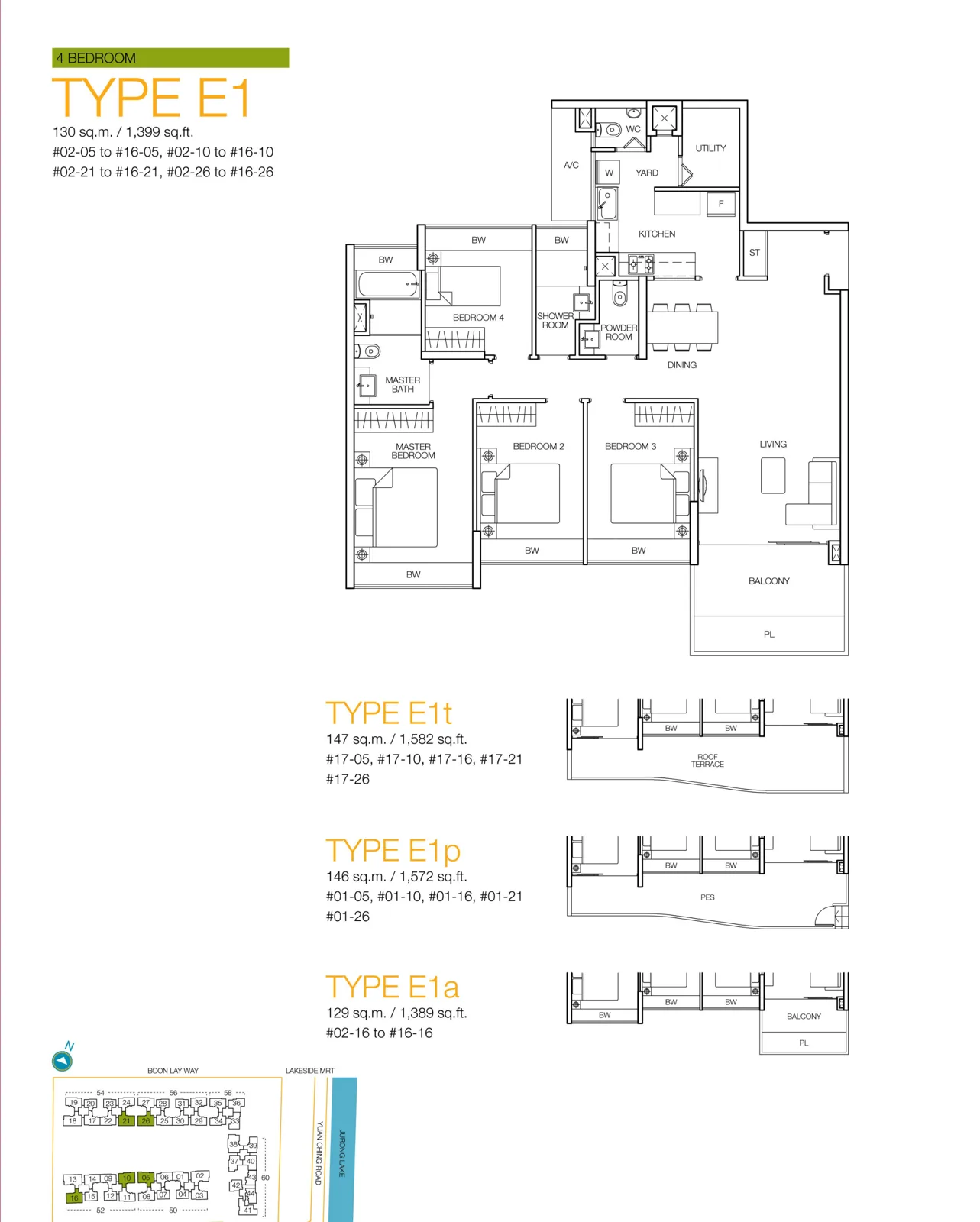 Caspian floor plan, type E1a: 4-Bedroom, 1,389 sq ft