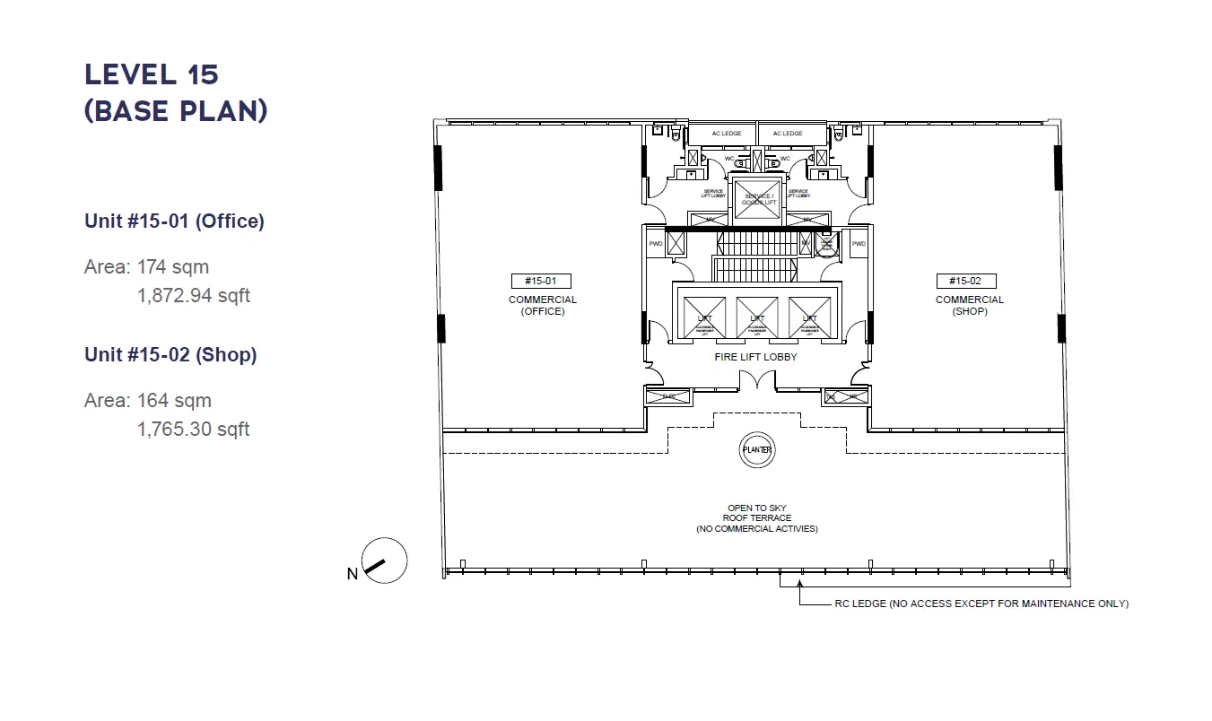 Cecil Place floor plan, type L15: Office or shop (15th storey)