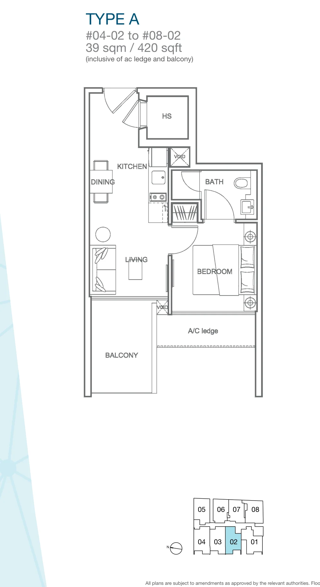 Centra Loft floor plan, type A: 1-Bedroom, 420 sq ft