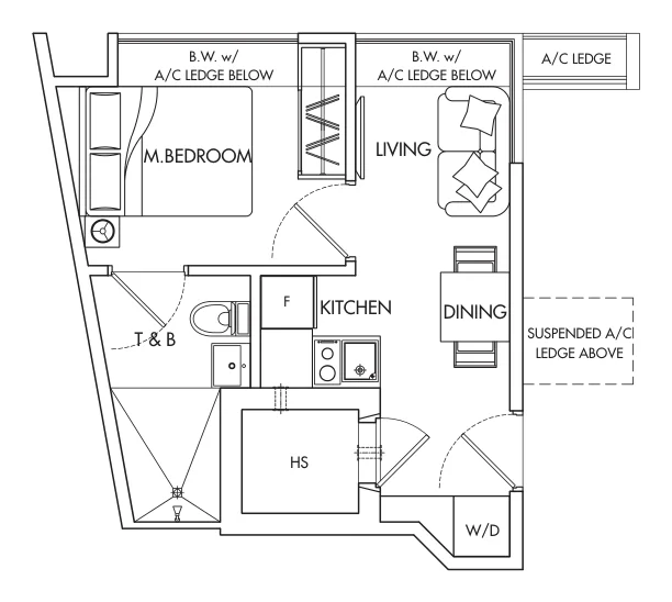 City Loft floor plan, type A: 1-Bedroom, 323 sq ft