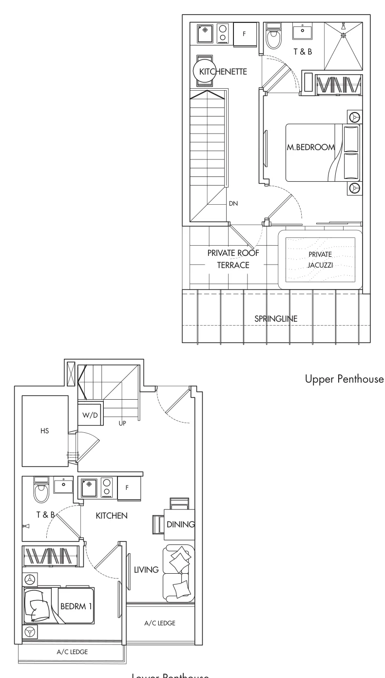 City Loft floor plan, type PH-F: 2-Bedroom penthouse, 743 sq ft