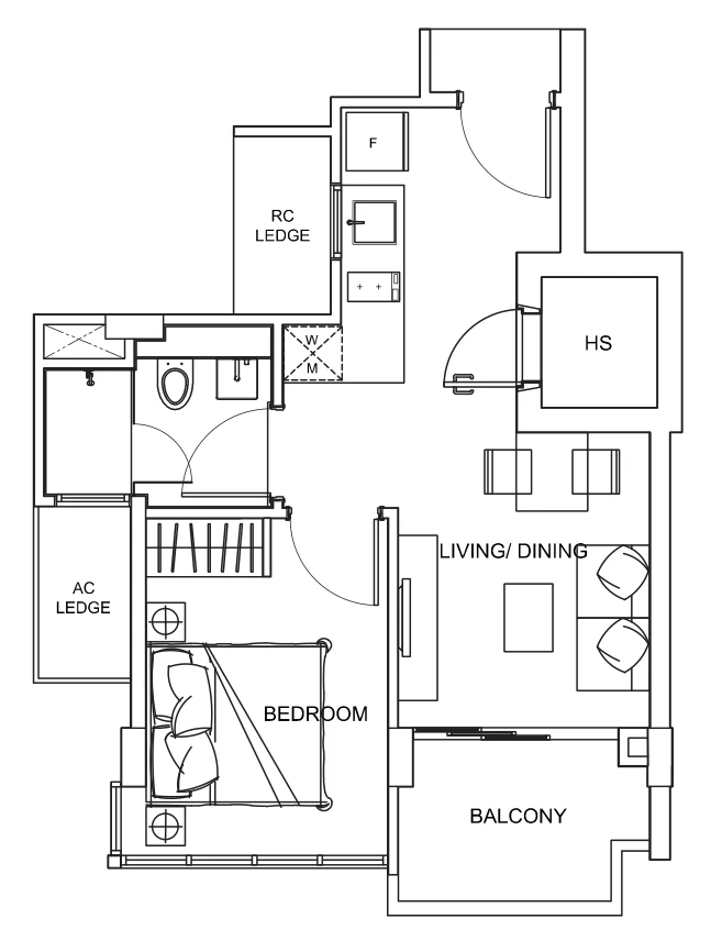 City Suites floor plan, type B: 1-Bedroom, 452 sq ft
