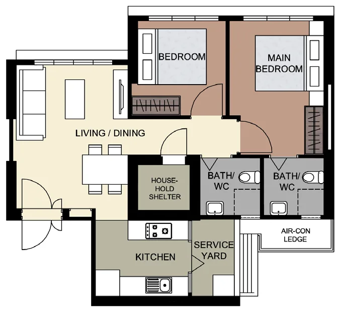 Clementi NorthArc floor plan, type 3R: 3-room, 68 sqm, 732 sq ft