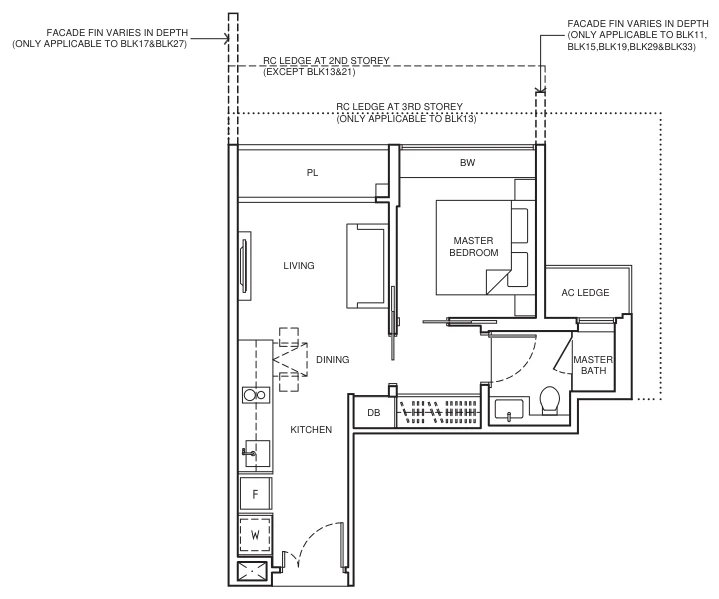 Coco Palms floor plan, type A1: 1-Bedroom, 463 sq ft