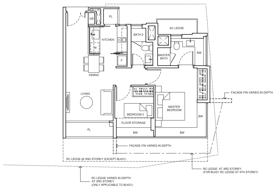 Coco Palms floor plan, type B2: 2-Bedroom, 743 sq ft