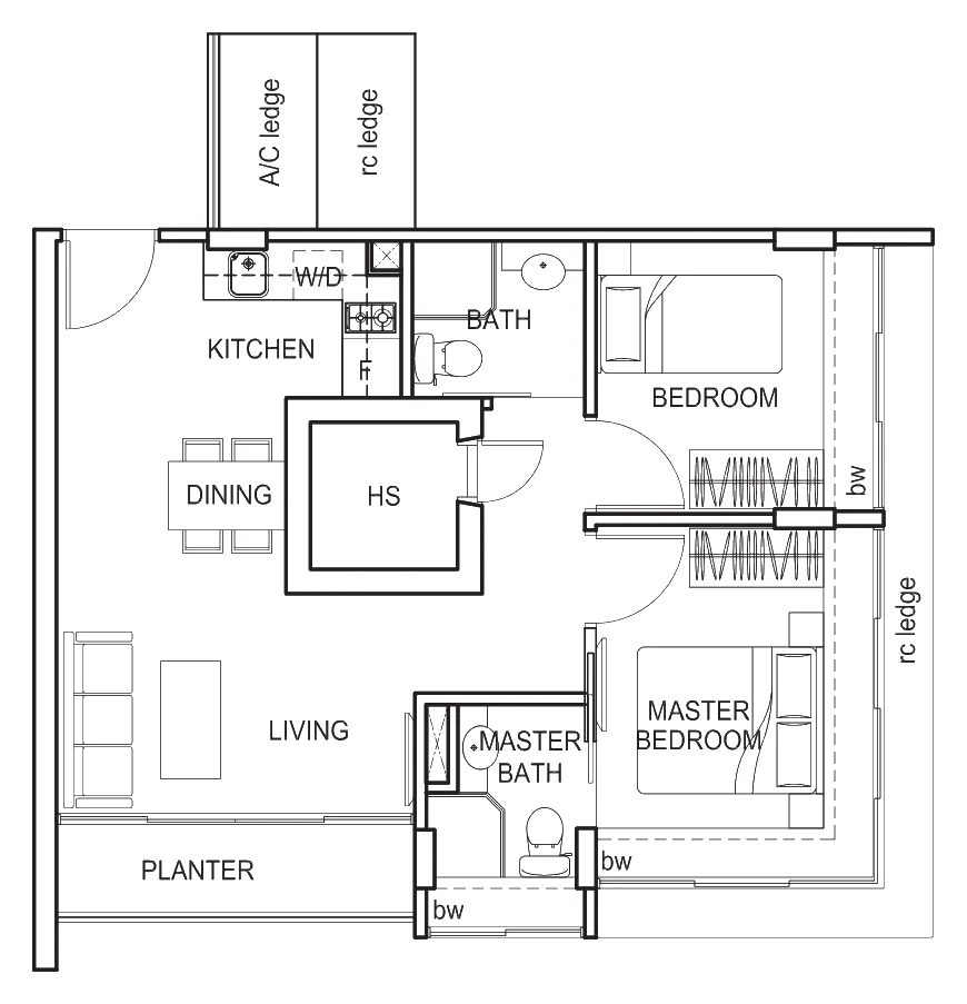 Cosmo floor plan, type B2: 2-Bedroom, 667 sq ft