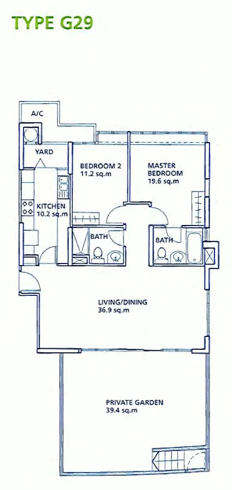 Costa Del Sol floor plan, type G29: 2-Bedroom, 947 sq ft