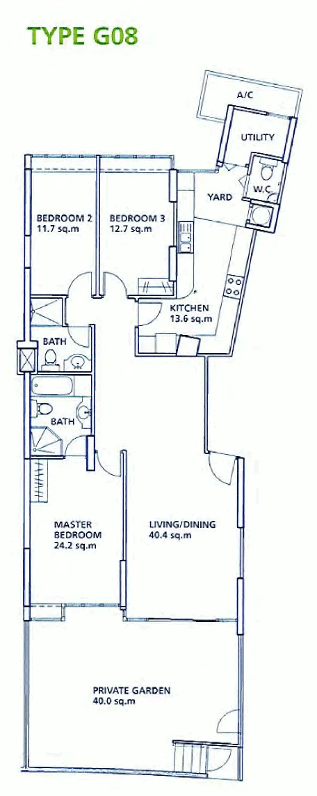 Costa Del Sol floor plan, type G8: 3-Bedroom, 1,227 sq ft