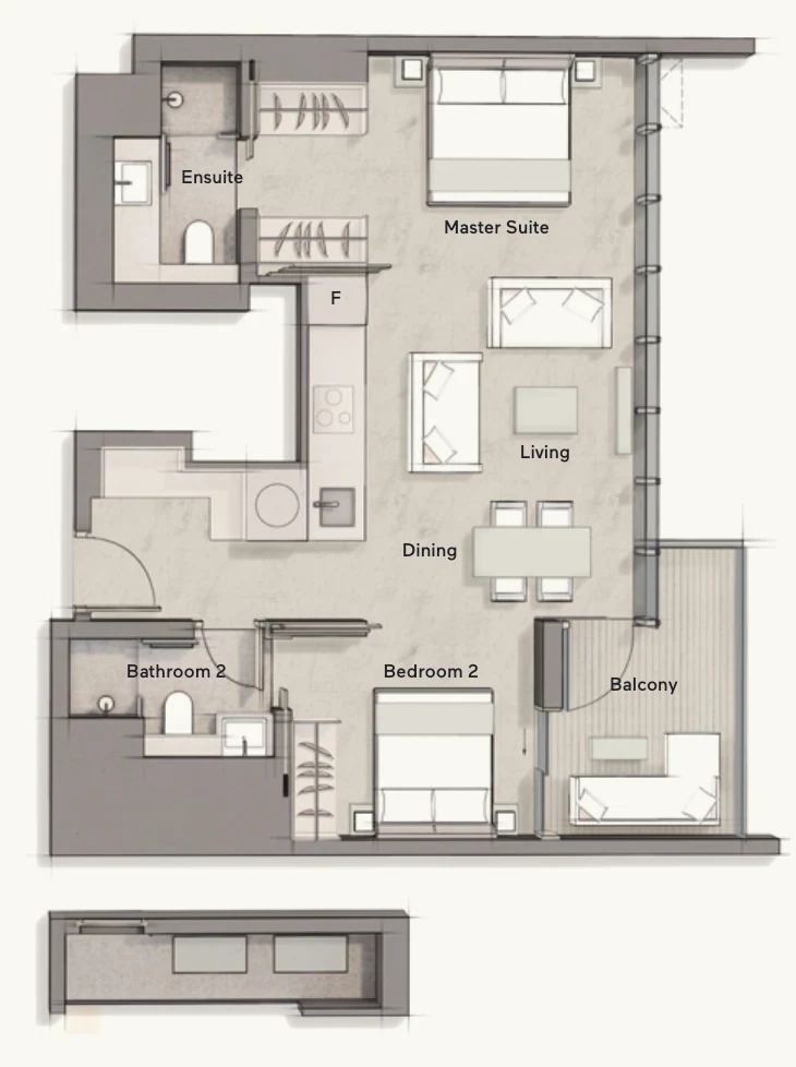 Cuscaden Reserve floor plan, type B1: 2-Bedroom, 807 sq ft