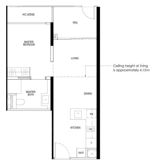 Daintree Residence floor plan, type A1c-P: 1-Bedroom (A1), 517 sq ft
