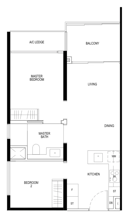 Daintree Residence floor plan, type B1a: 2-Bedroom (B1), 603 sq ft