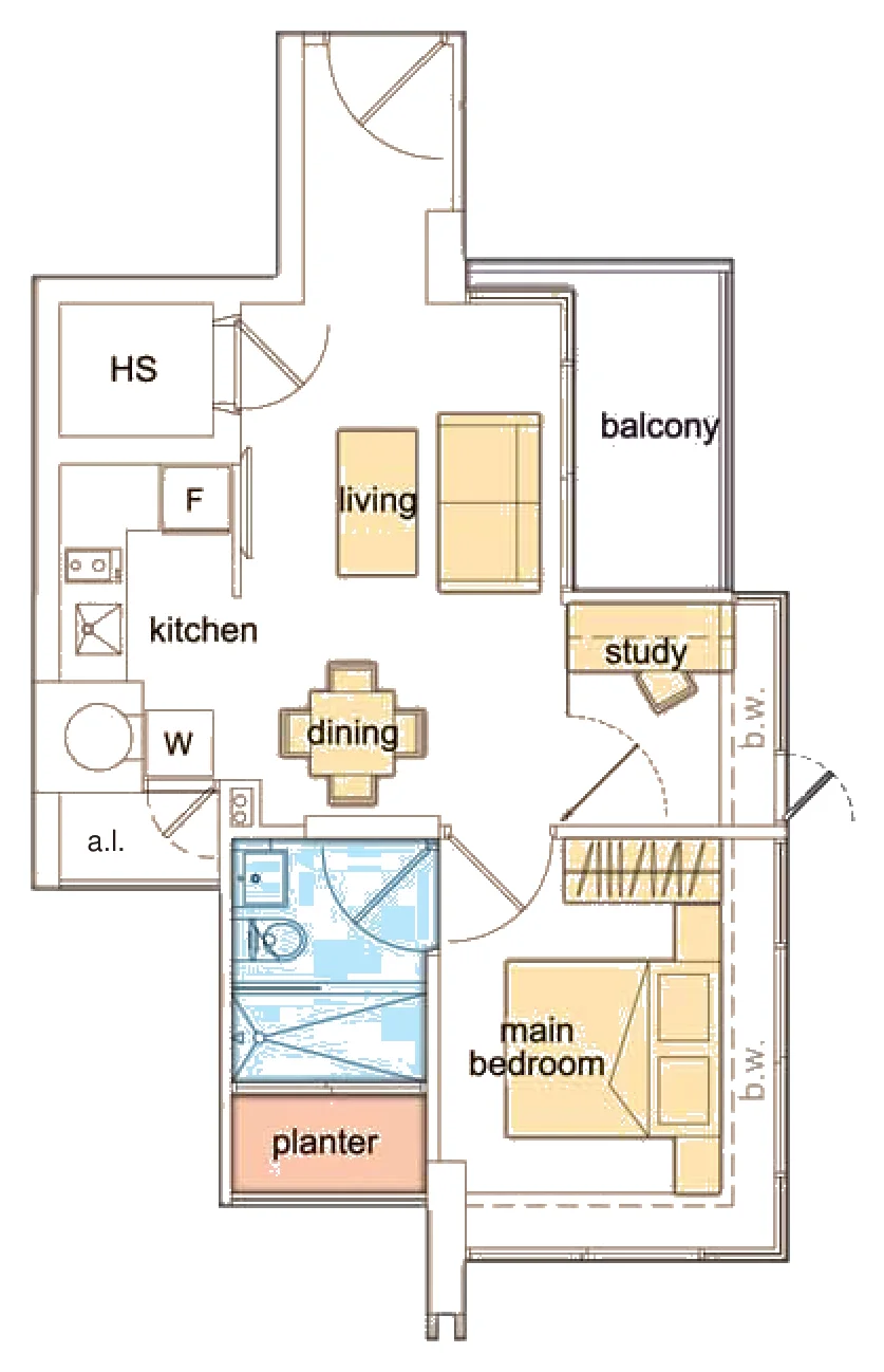 De Centurion floor plan, type B: 1+1-Bedroom, 570 sq ft