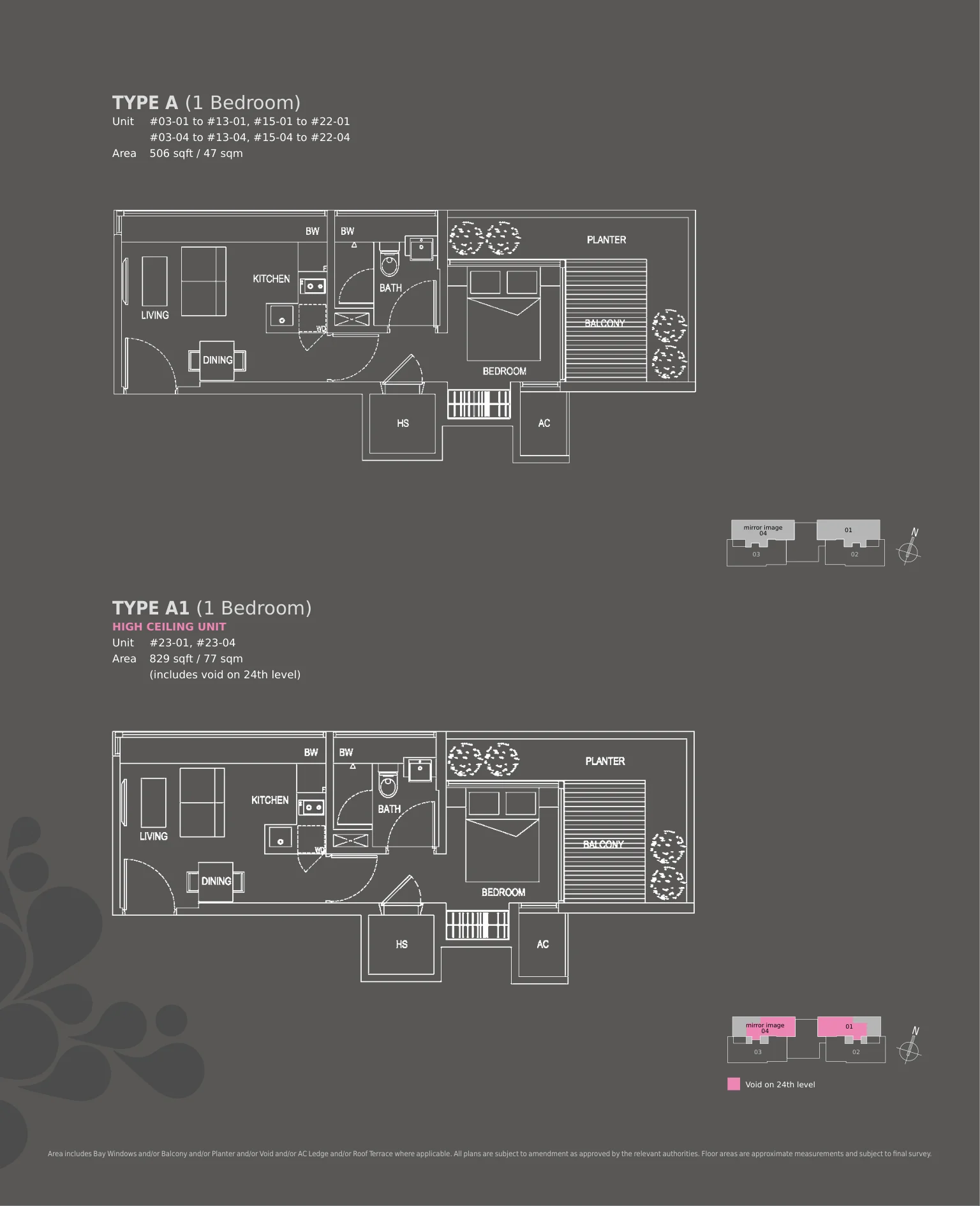 Devonshire Residences floor plan, type A: 1-Bedroom, 506 sq ft