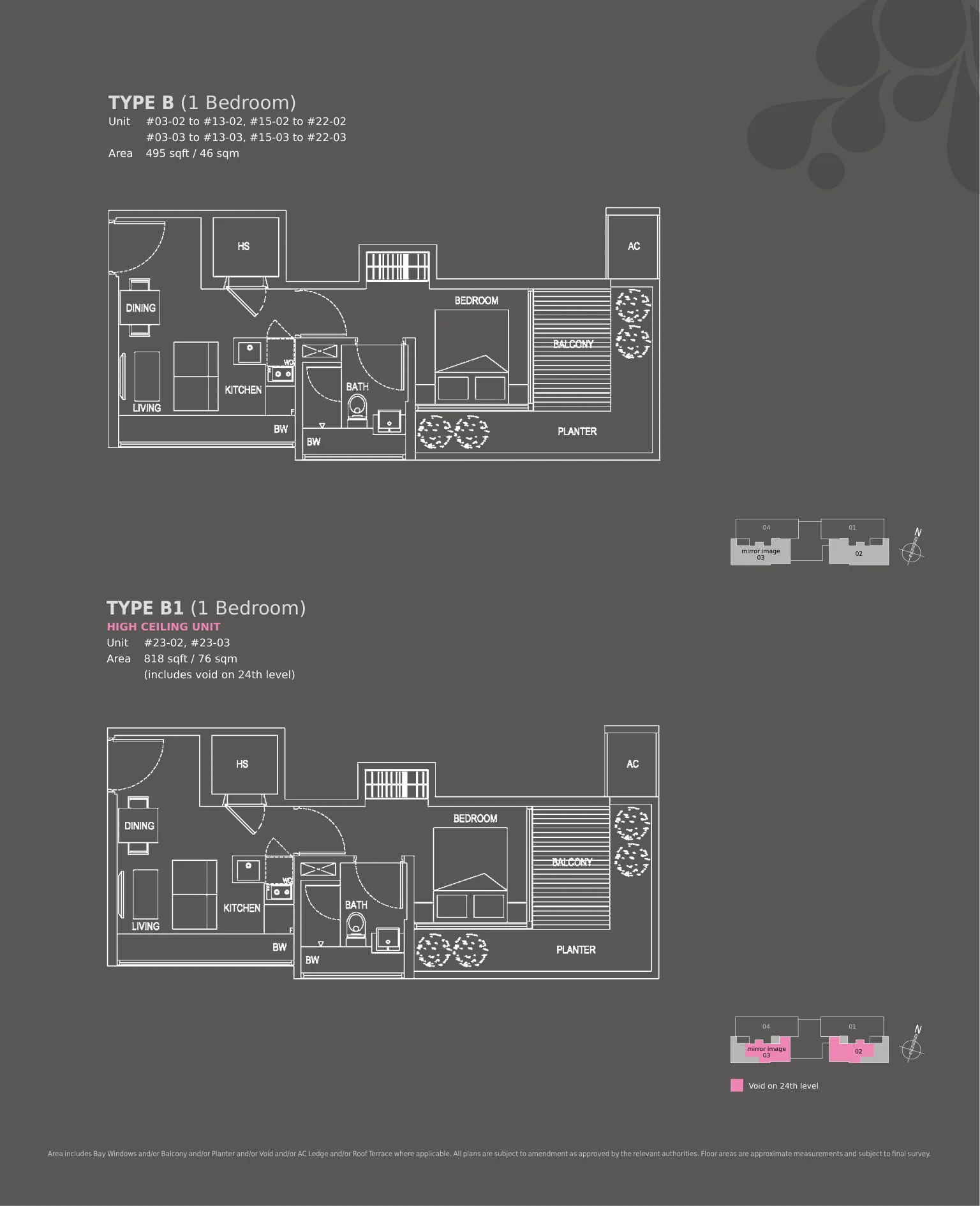 Devonshire Residences floor plan, type B: 1-Bedroom, 495 sq ft