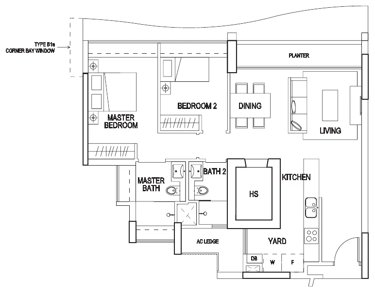 Double Bay Residences floor plan, type B1: 2-Bedroom, 915 sq ft