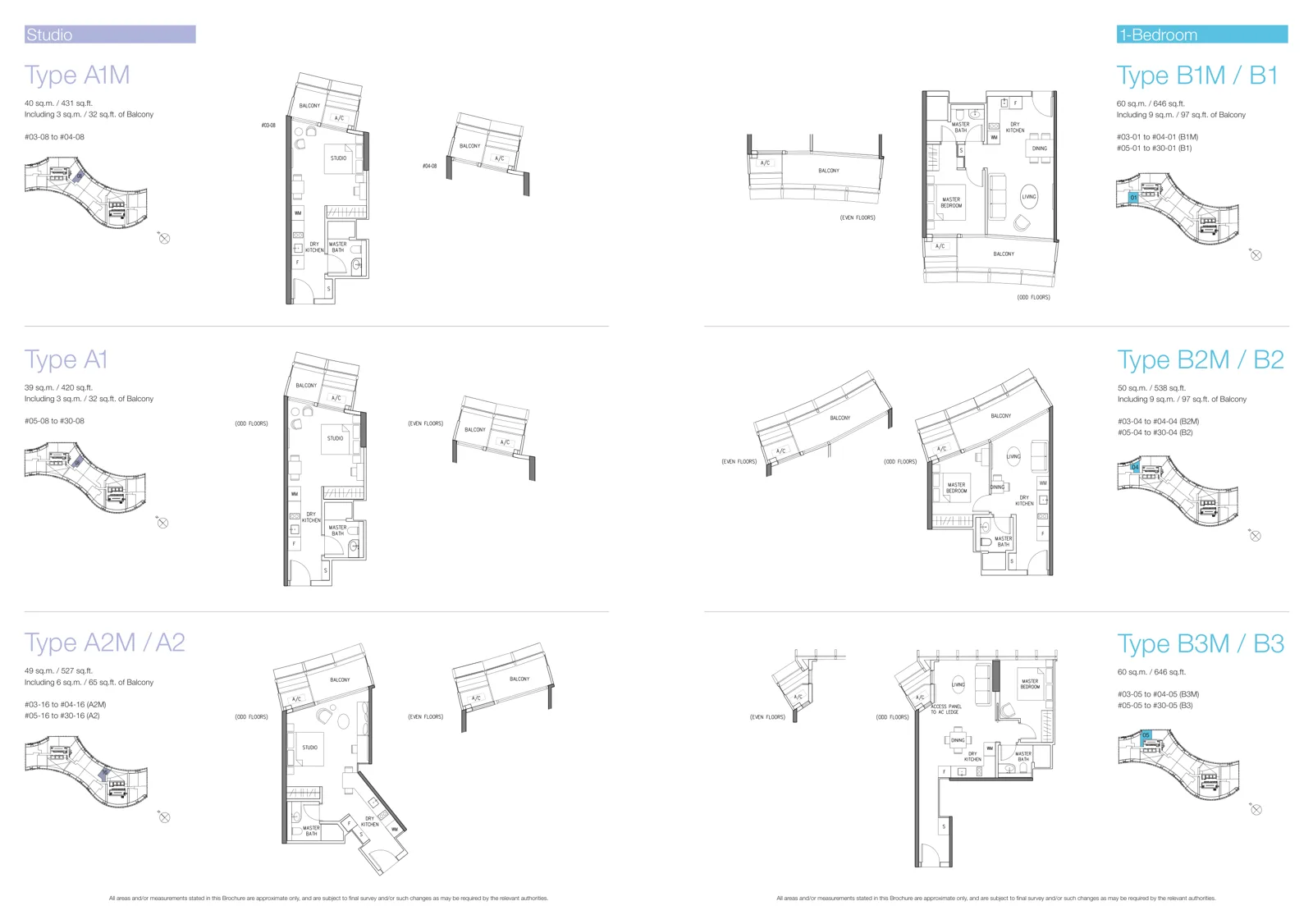 Duo Residences floor plan, type A1: Studio, 420 sq ft