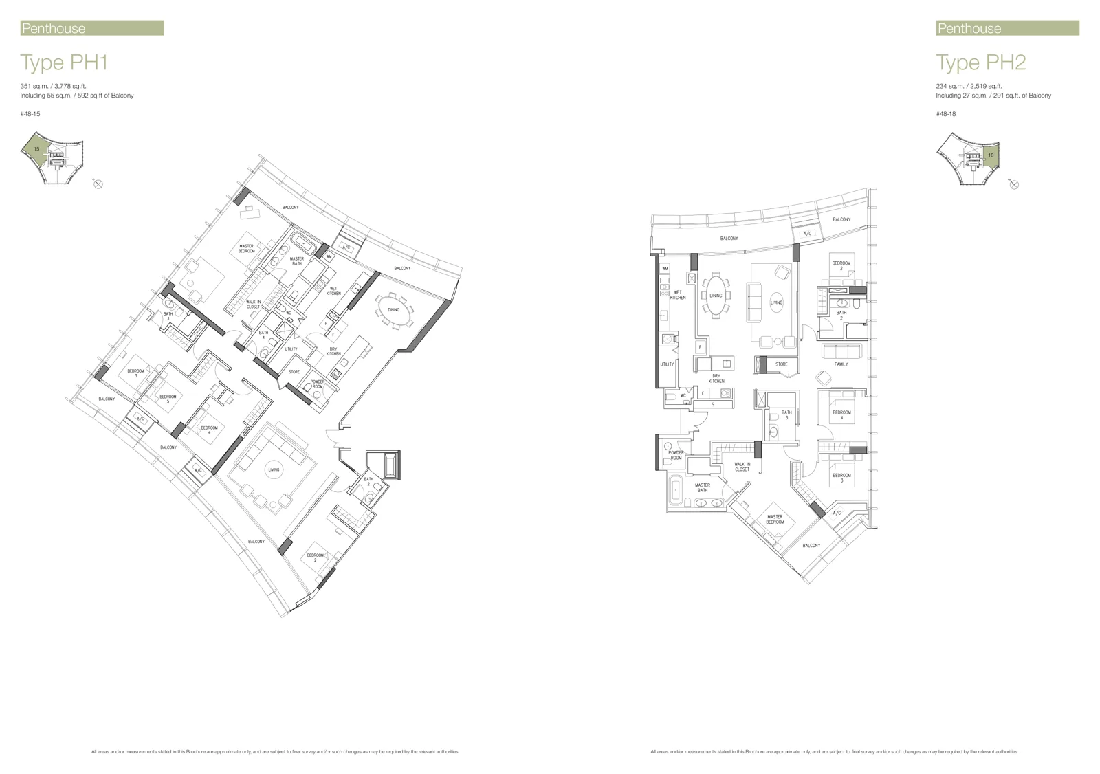 Duo Residences floor plan, type PH2: Penthouse, 2,519 sq ft