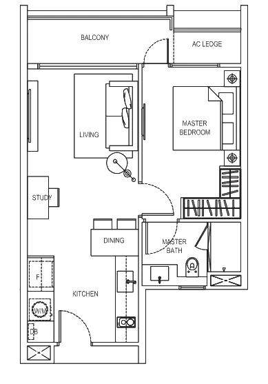 E Maison floor plan, type A1: 1-Bedroom, 667 sq ft